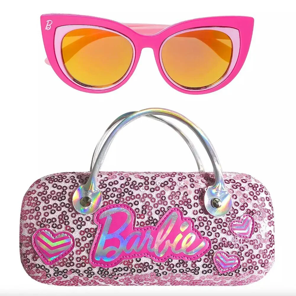 Girls Barbie Pink Cat Eye Sunglasses and Hard Carrying Case Set